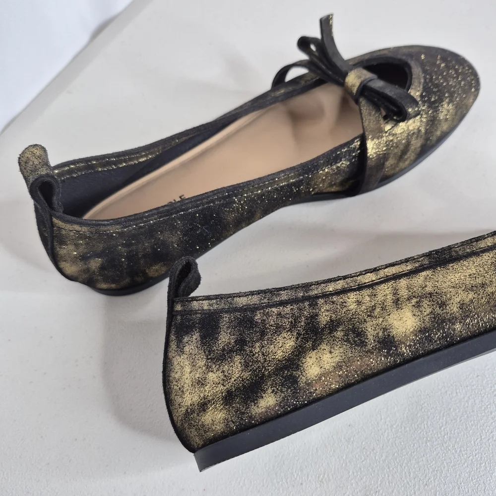 Free People Mania Bow Leather Ballet Flats in Bronze Age Metallic - Size 8